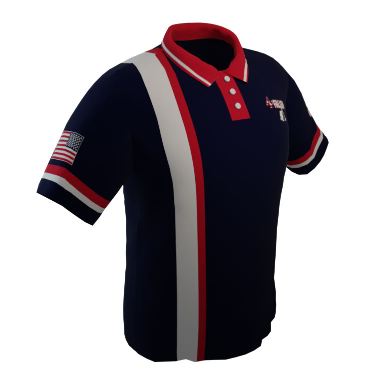 4 The Fallen - Navy Polo with White and Red Pin Stripe