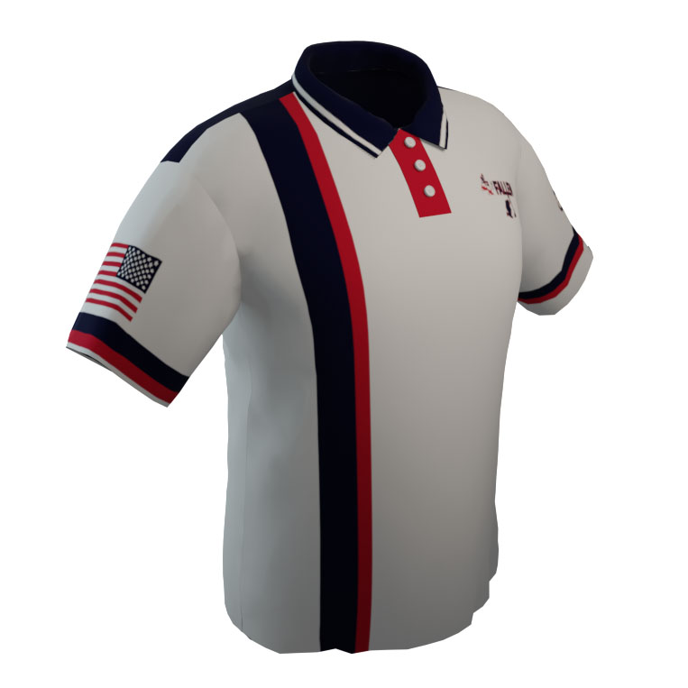 4 The Fallen - White Polo with Red and Navy Pin Stripe