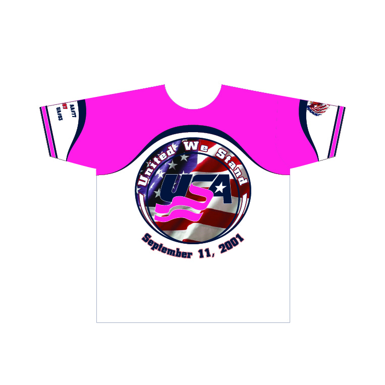 911 Memorial - We will Never Forrget Shirt - Pink Sleeves - White Body